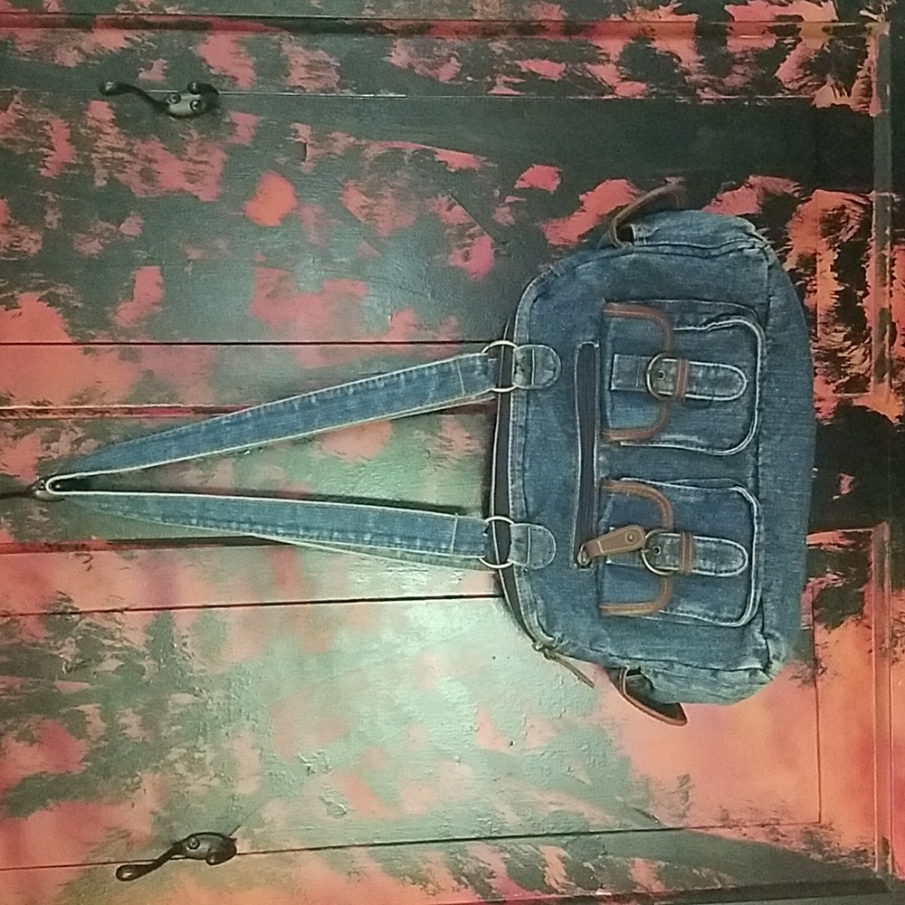 VTG 2000s Y2K/1990s Denim Slouchy Hobo Shoulder Bag Purse with Many Pockets